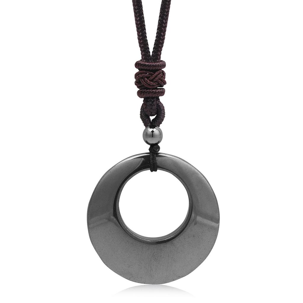 Natural Moon Ring Pendant Silver Black Hematite Bamboo Sporty Long Distance Relationship Couple Necklace Natural Stone Original