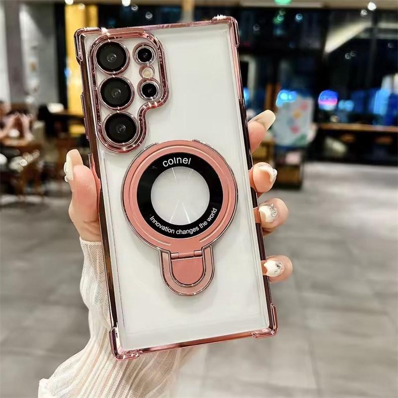 Магнитный чехол Magsafe Clear для телефона Samsung Galaxy S25 S24 S23 S22 Ultra Plus S22 Ring Holder Stand Wireless Charge Cover