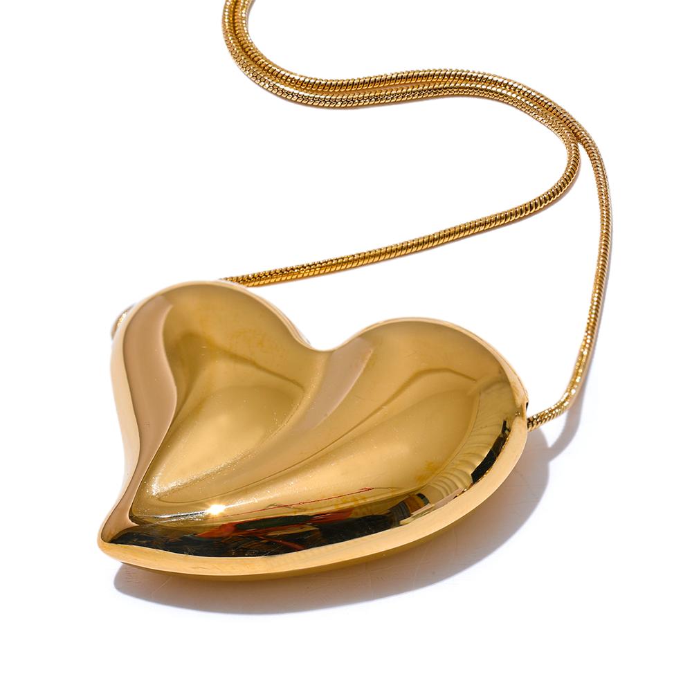 Yhpup Trendy Stainless Steel Smooth Thick Heart Love Necklace Pendant 18K PVD Plated Romantic Gift Daily Jewelry Waterproof