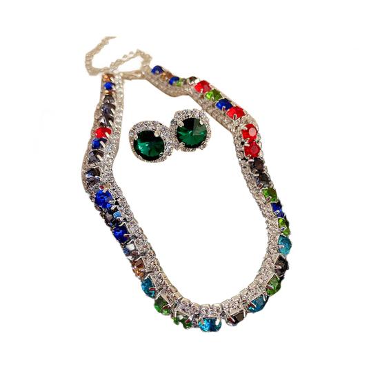 1 комплект ожерелье серьги комплект винтажный кубический цирконий регулируемая длина контрастный цвет невесты ювелирные изделия выпускной вечер свадьба серьги гвоздики