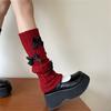 Womens Girls Japanese Cable Knitted Stretch Leg Warmers Sweet Bowknot Accent Leg Covers Footless Boot Socks Streetwear
