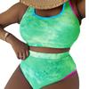 Plus Size Women's Color Block Tie-Dye Tankini Swimsuit P017
