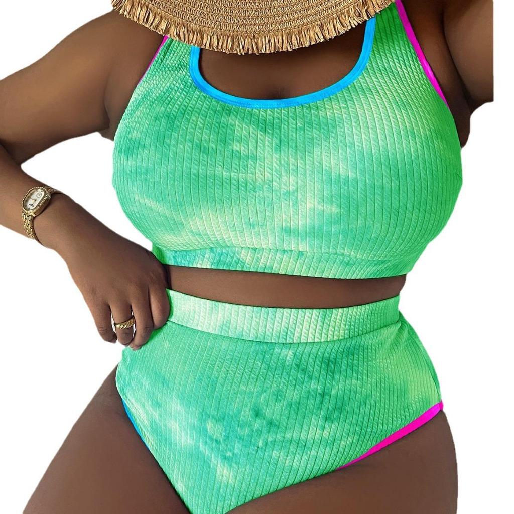 Plus Size Women's Color Block Tie-Dye Tankini Swimsuit P017