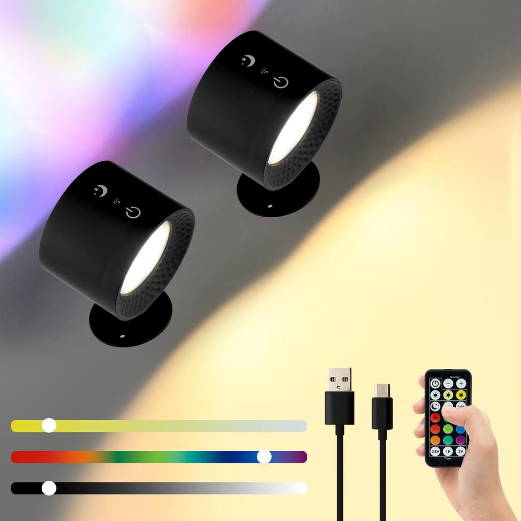 3 Colors Magnetic LED Wall Light Rechargeable Reading Lights 360° Rotation Touch Remote Control Cabinet Spotlight Night Lamp