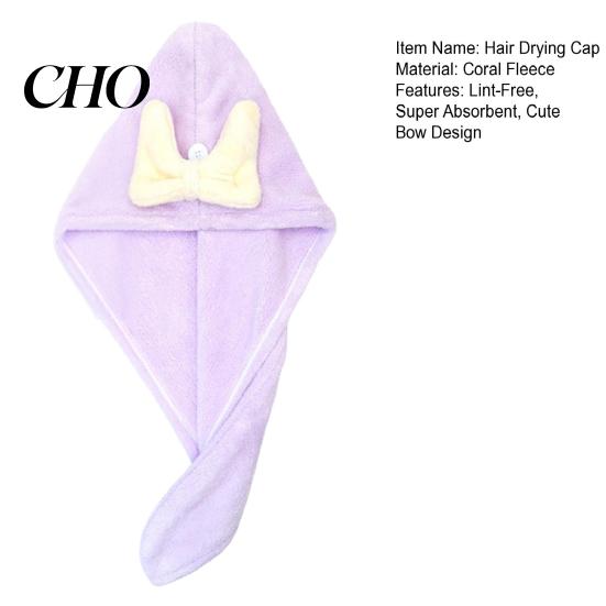 Safe Kids Hair Drying Cap Super Absorbent Quick Dry Towel Wrap Machine Washable with Button Cute Bow Anti-Frizz Turban for Girls Long