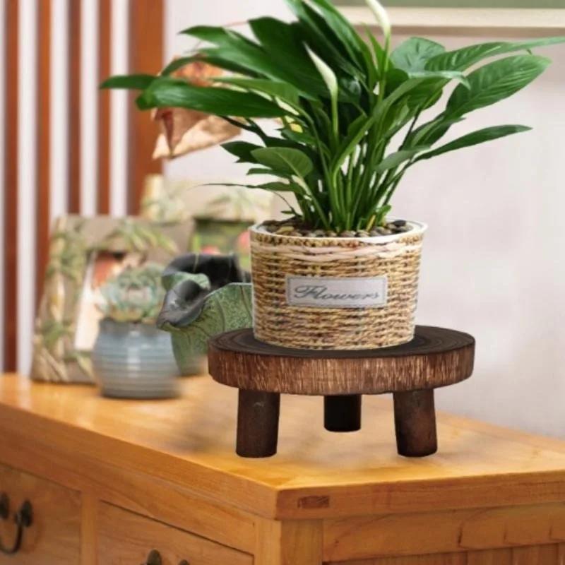 Wooden Plant Stand Flower Pot Base Holder Stool Indoor Outdoor Garden Succulent Pots Tray Flower Display Plant Stand SmallStool