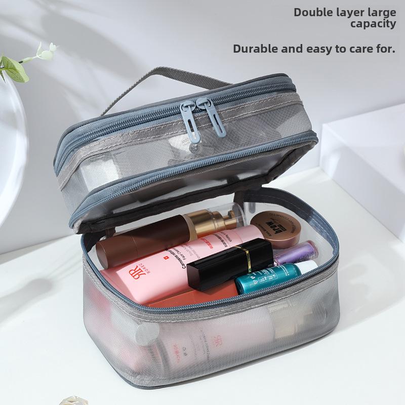 2024 Женский двухслойный сетчатый органайзер для косметики и туалетных принадлежностей – Большая вместимость, портативный