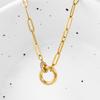 YF5143 Non Tarnish Round Push Clasp Necklace 18k Gold Plated Stainless Steel Zircon Charm Paperclip Chain Necklace for Women