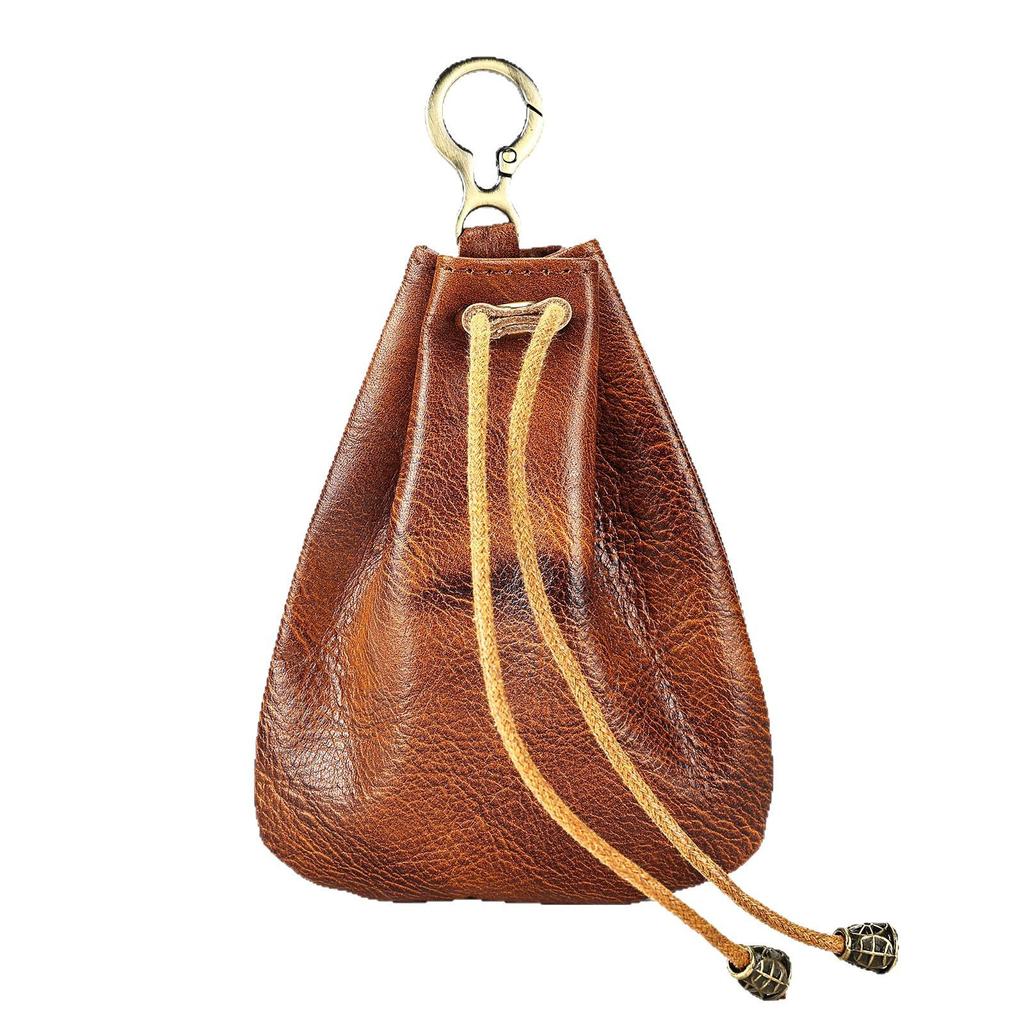 Portable Coin Bag Drawstring Loose Change Leather Bag Men's and Women's Waist Key Small Bag