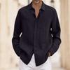 A Man In A Four-season Cotton And Linen Long-sleeved, Lapel, Loose Button Cotton And Linen Cardigan Shirt