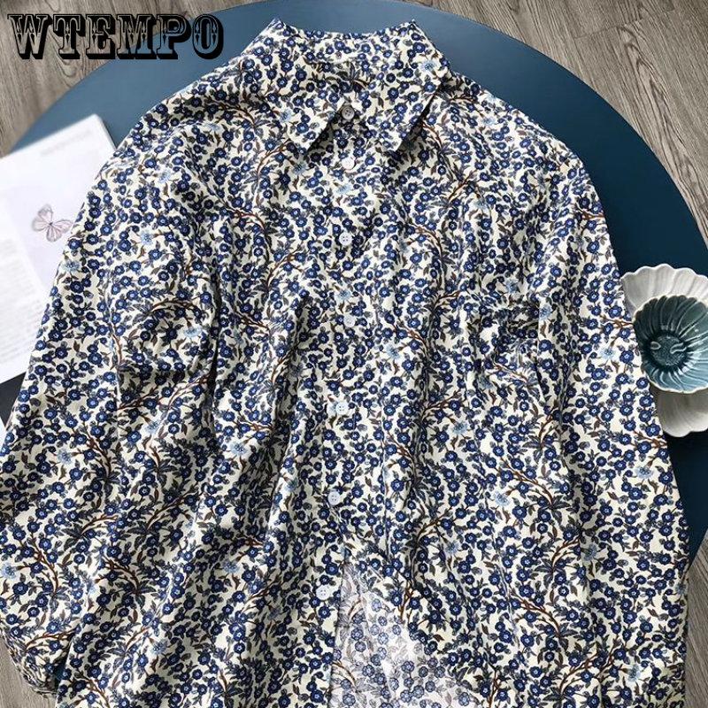 Весенне-осенняя женская рубашка, популярная литература и искусство, ретро-рубашка с виноградным принтом и цветами, свободная большая тонкая рубашка
