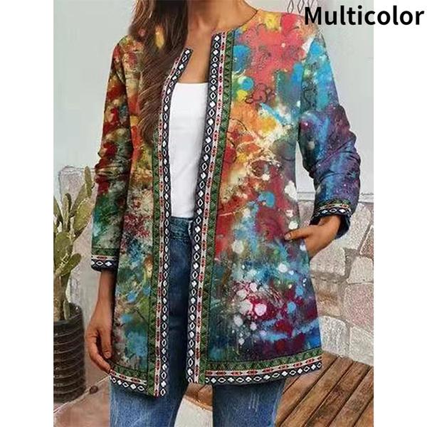 Женская мода, винтажный этнический стиль, цветочный принт, большие размеры, куртки из тесьмы с лентами, кардиган с этническим узором, верхняя одежда