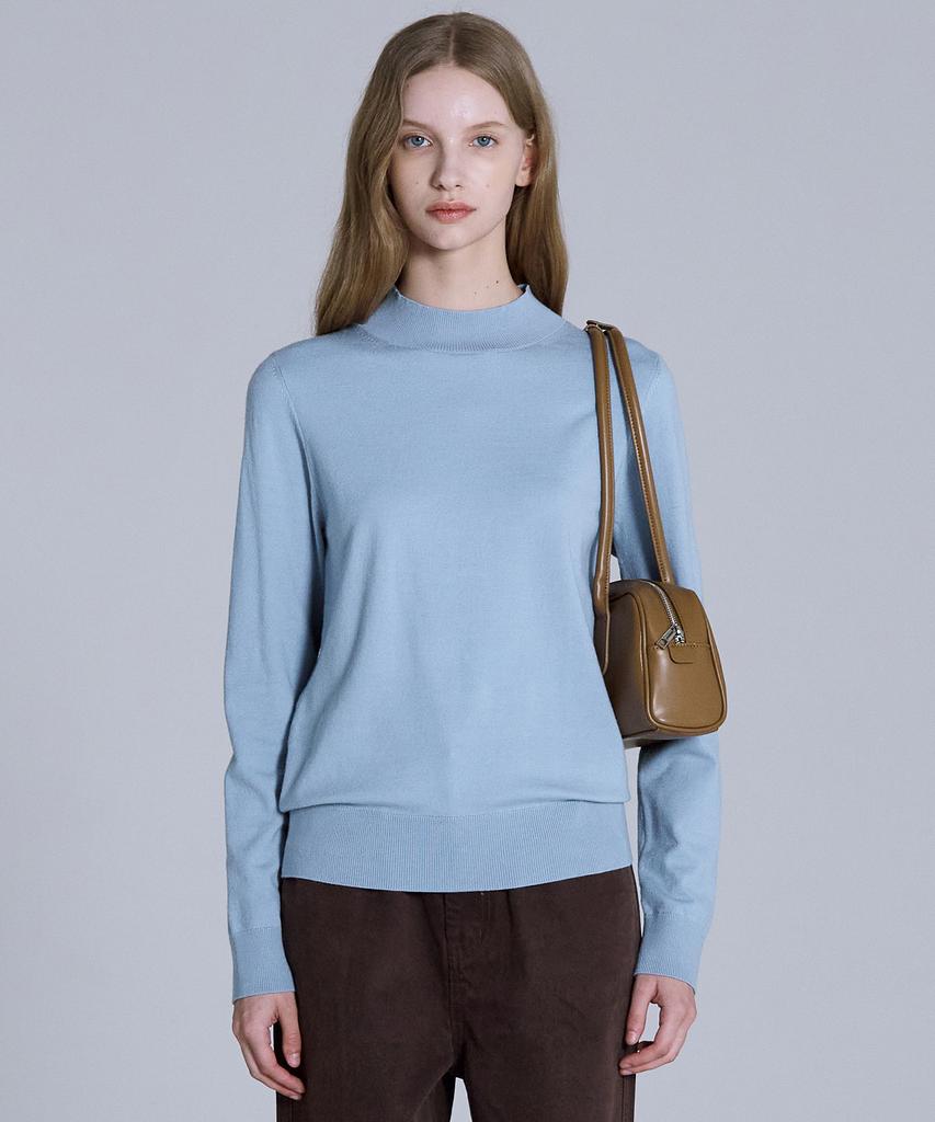 BASIC HOUSE Women'S High-Neck Long-Sleeve Sweater Blue Lykt7202