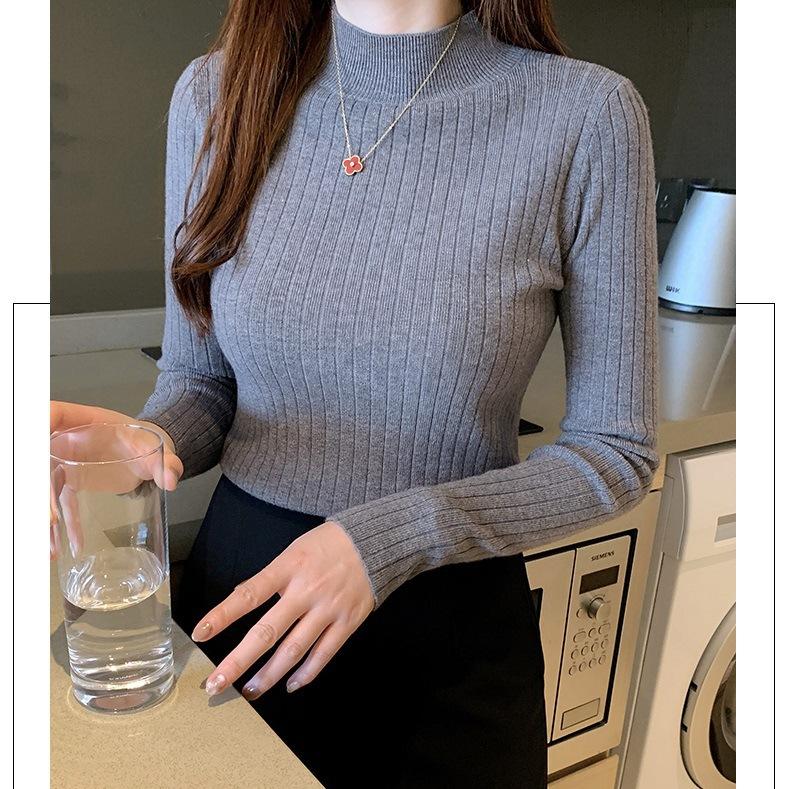 Вязаный свитер, однотонный водолазка, пуловеры, женский топ с длинным рукавом, корейский стиль, облегающий женский шерстяной, осенне-зимний уличный стиль