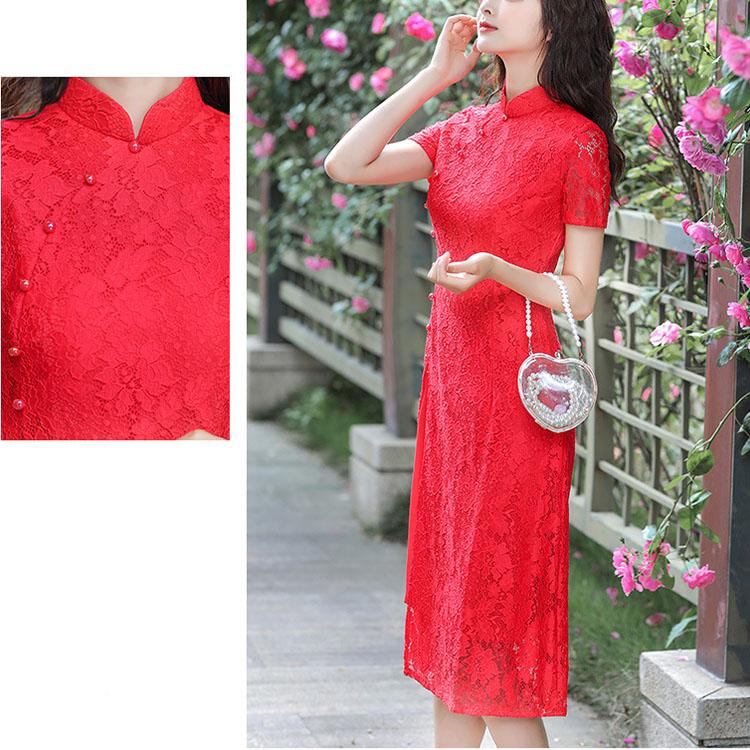 Кружевное повседневное платье Cheongsam средней длины Ao Dai, улучшенное тонкое платье в китайском стиле в стиле ретро