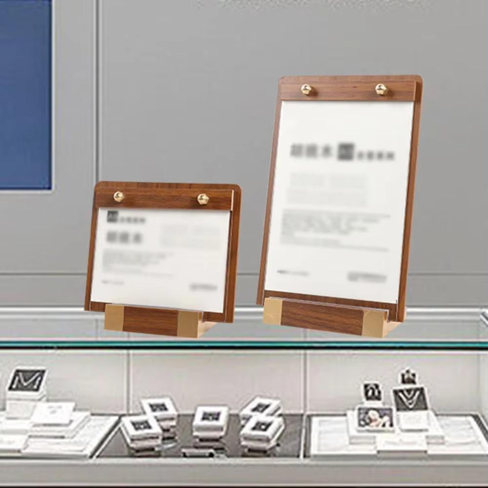 A4/A5 Walnut Wood Menu Clipboard Non-slip Base Table Top Sign Display Shelf Office
