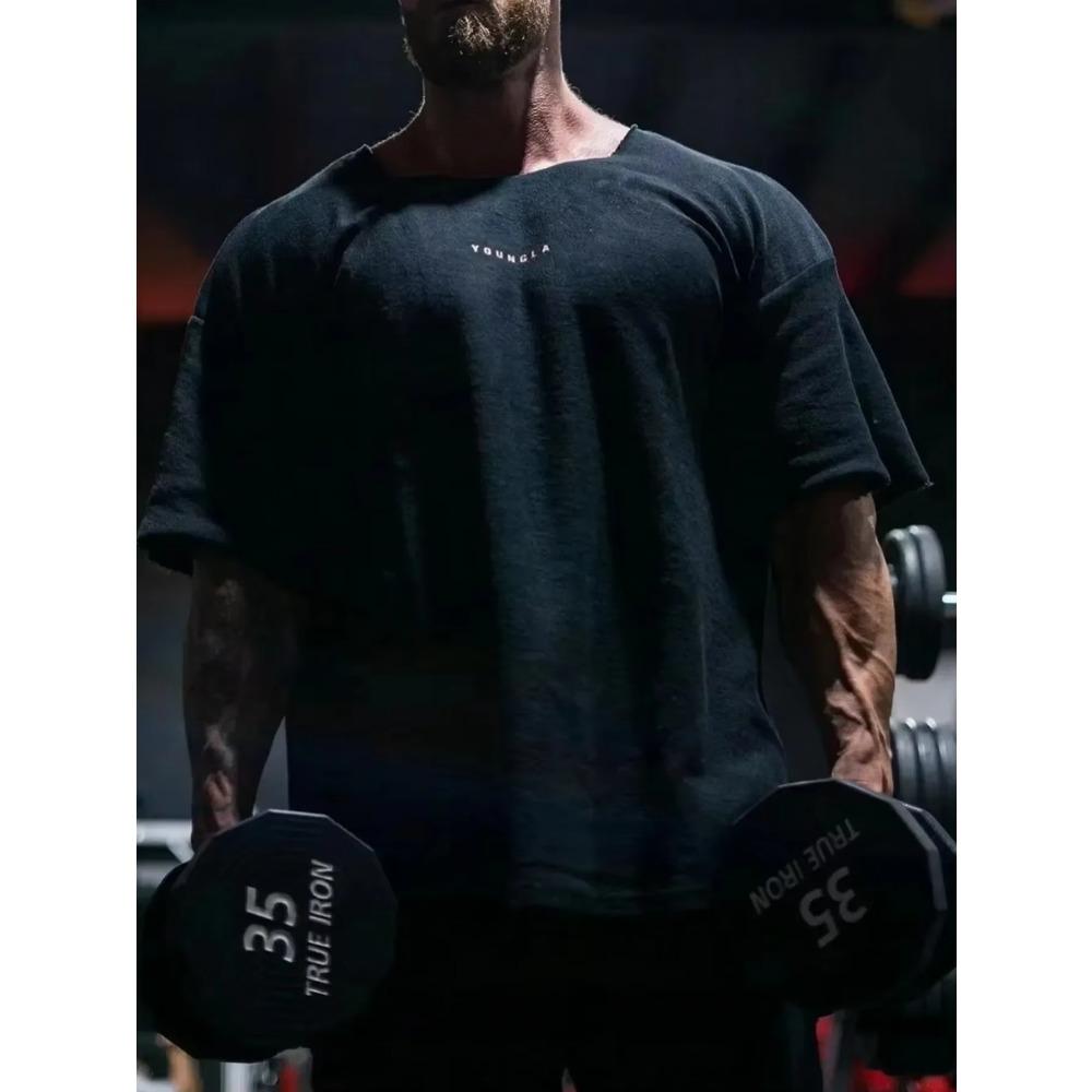 Футболка 2024 года, ретро, спортивная, с коротким рукавом, 2024 года, мужская, для фитнеса, свободная футболка, свободные мужские, хлопковая одежда, футболки, уличная одежда