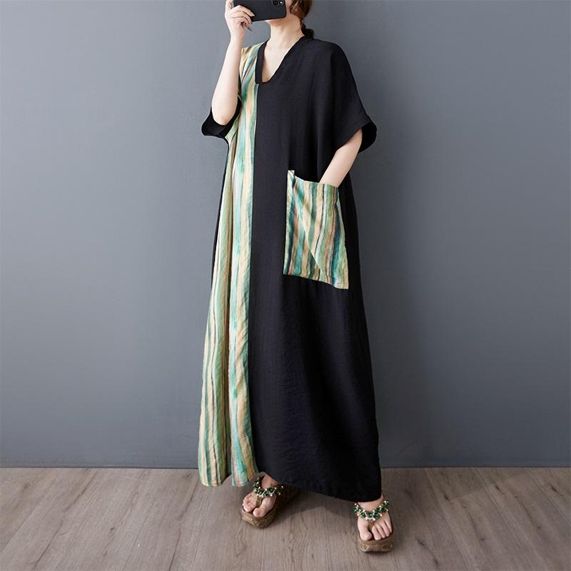 Короткий рукав Плюс размер Хлопок винтажный пэчворк новые платья для женщин повседневное свободное макси длинное летнее платье