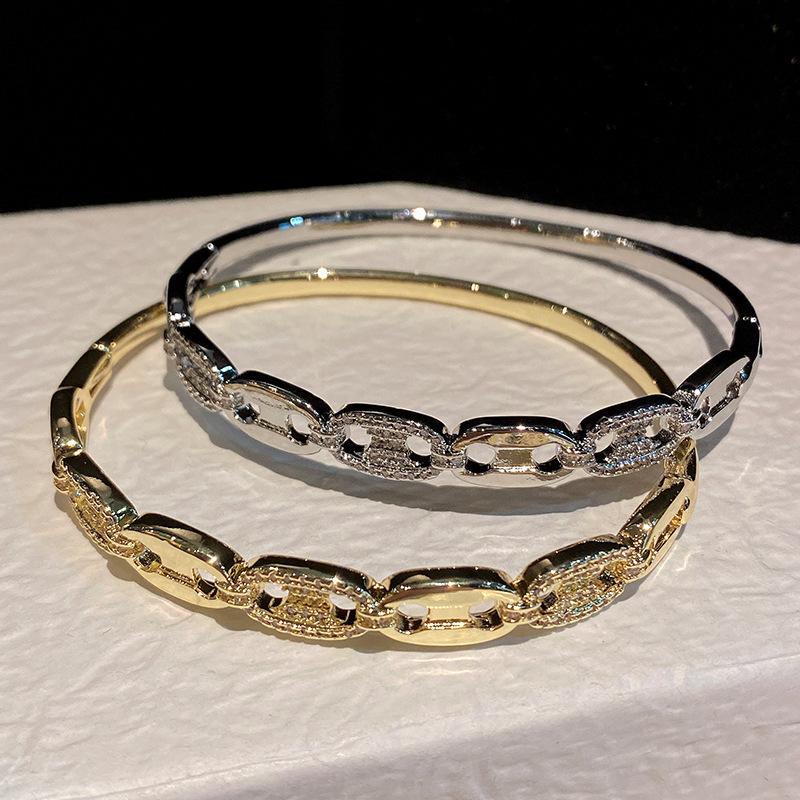 Новый браслет в форме свиного носа с инкрустацией из бриллиантов на половину лица, женский легкий роскошный позолоченный браслет ручной работы