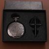 2pcs/set, Men's Pocket Watches Men's Simple Black Quartz Pocket Watch & 1PC Classic Cross Necklace Pendant, Valentine's Ideal Choice for Gifts To Men
