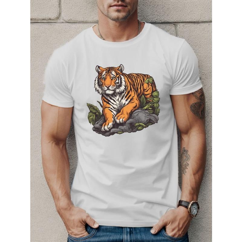 unisex's Vintage Tiger Print T-Shirt, Tees For unisex, Casual Short Sleeve T-shirt For Summer