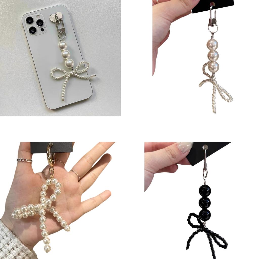 Chic Bowknot Pendant Bead Bag Charm Fashion Bag Pendant Imitation Pearl Material Stylish Bead Keychain for Phone and Key