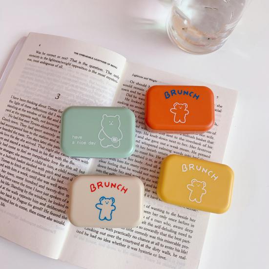 Cute Contact Lens Case Portable Portable Double Box with Tools Bear Print Lens Holder Easy to Carry Spill-proof Lens Storage for Daily Use Travel