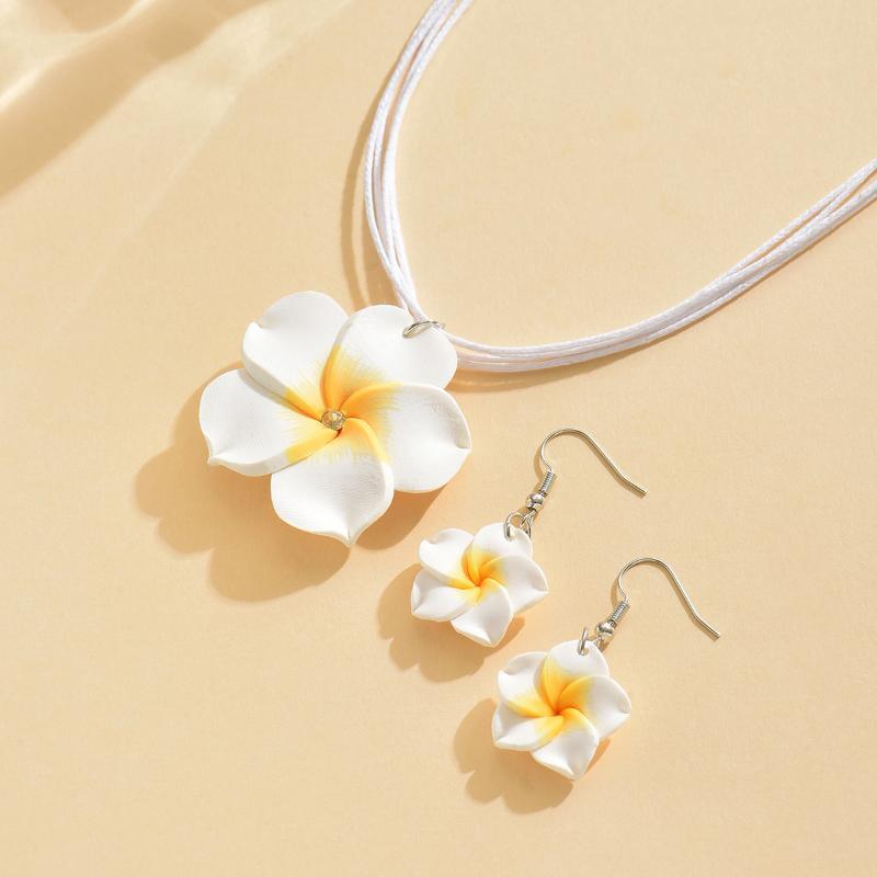 Summer Bohemian Big Flower Jewelry Set for Women Sweet Braided Necklace Charming Accessory for Party Beach Vacation Gift