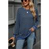 Осенне-зимняя женская блузка больших размеров в полоску с круглым вырезом и длинными рукавами, свободный топ