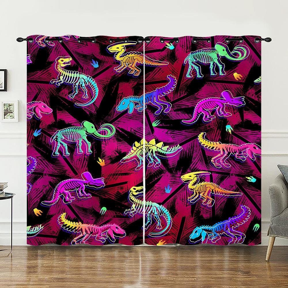 Curtain Tyrannosaurus Rex Skeleton Dinosaur Sunshade Digital Printing Blackout Curtain Punching