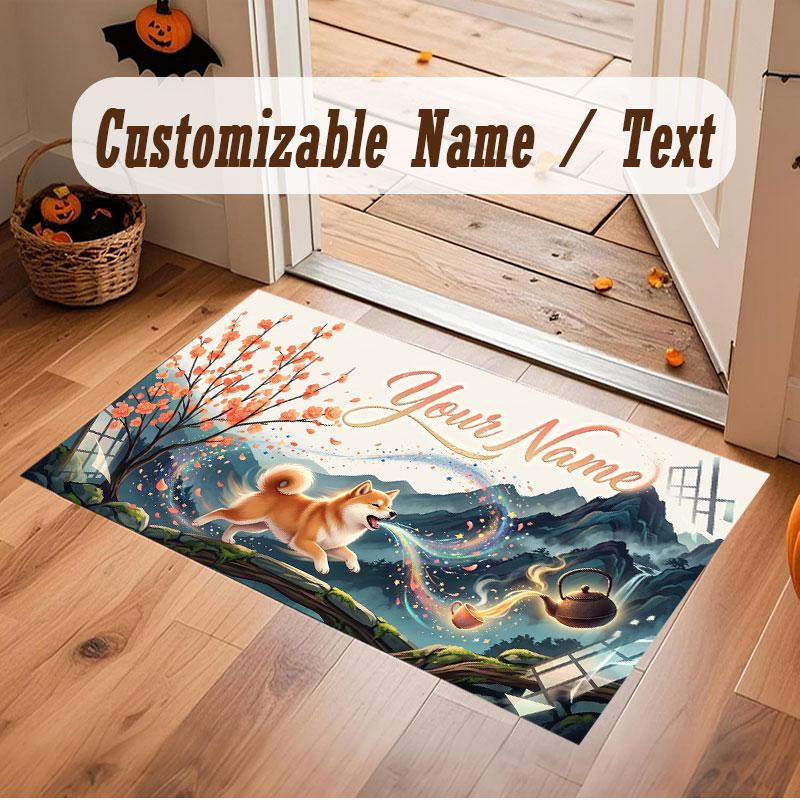 Mountain Landscape Theme Crystal Velvet Floor Rug Personalized Custom Name Text Warm Carpet Home Decoration