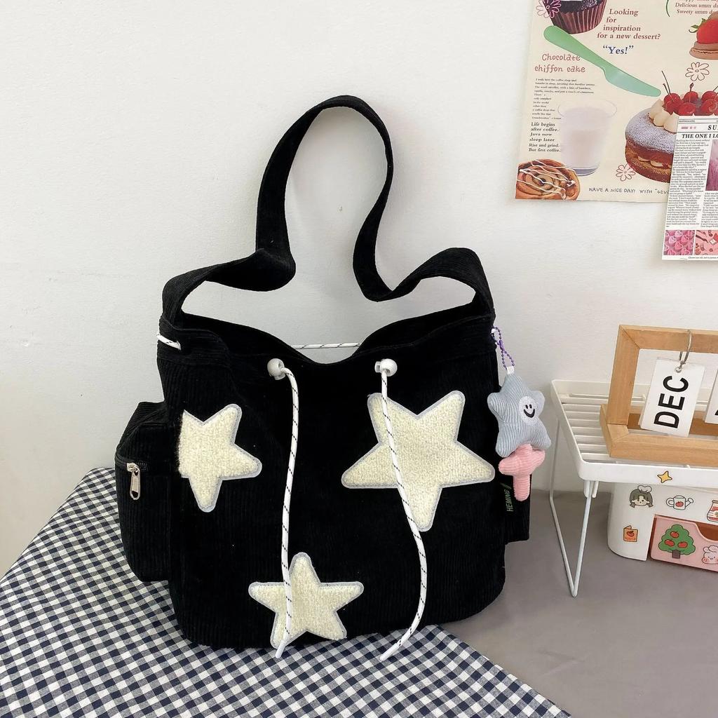 Large Capacity Corduroy Women's Shoulder Bag Ins Fashion Versatile Five-pointed Star Crossbody Cute Student Tote Shoulder Bag