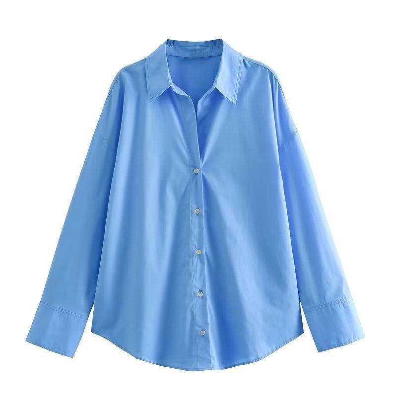 Spring Autumn Women's Striped Collar Shirts Long Sleeve Button-up Loose Female Blouses Tops