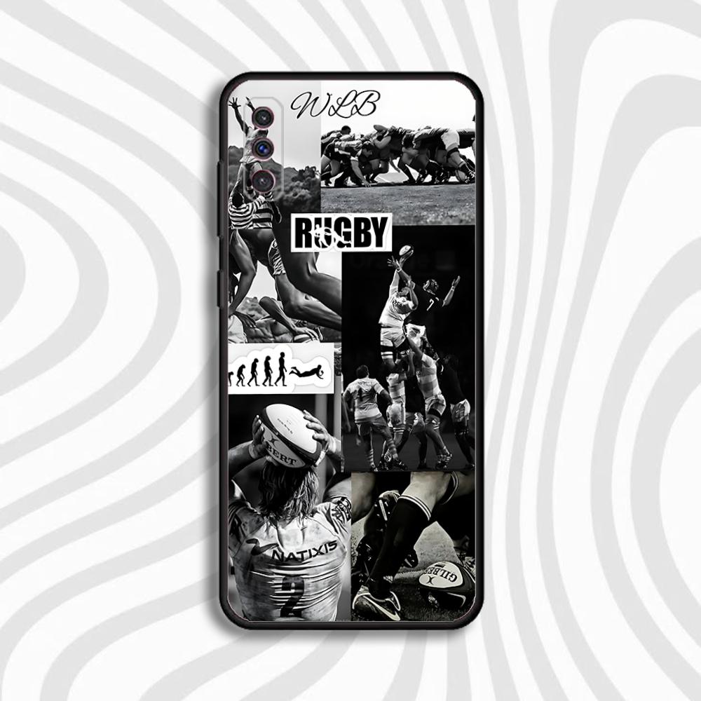 Спортивный чехол для телефона Регби для Samsung S 25,24,23,22,30,21,10,9,Ultra,Plus,Lite,FE,4,5 G Черный Мягкий чехол