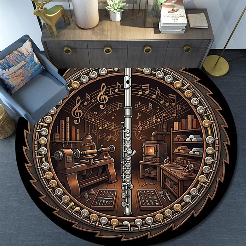 Steampunk Music Workshop Round Area Rug Under Office Chairs Bedroom Living Room Home Decor