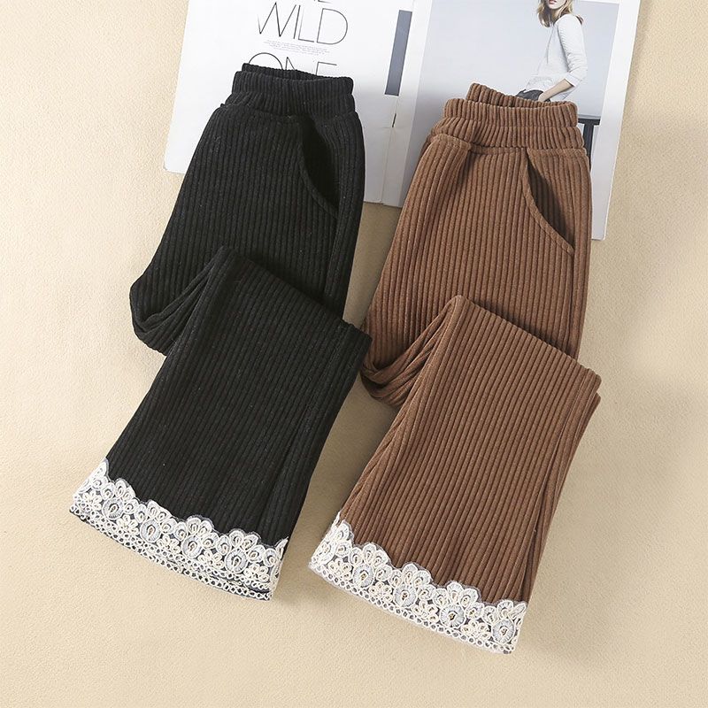 Girls' Bell Bottom Pants for Autumn and Winter Stylish and Versatile with Thick Fleece and Baby Outer Pants