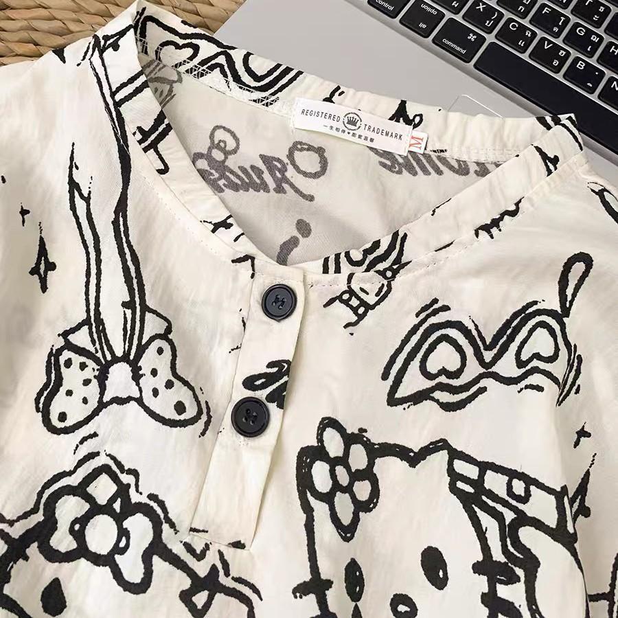 Летний пижамный комплект для девочки в стиле граффити с принтом Hello Kitty, летняя футболка с коротким рукавом и шорты, кардиган, двухпредметный домашний костюм