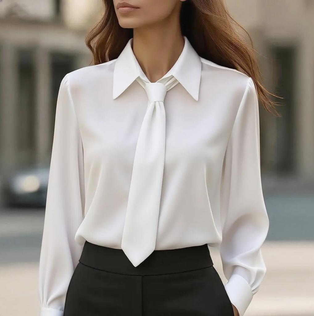 Basic Style Long Sleeve Polyester Shirt With Splicing For Office Casual Women
