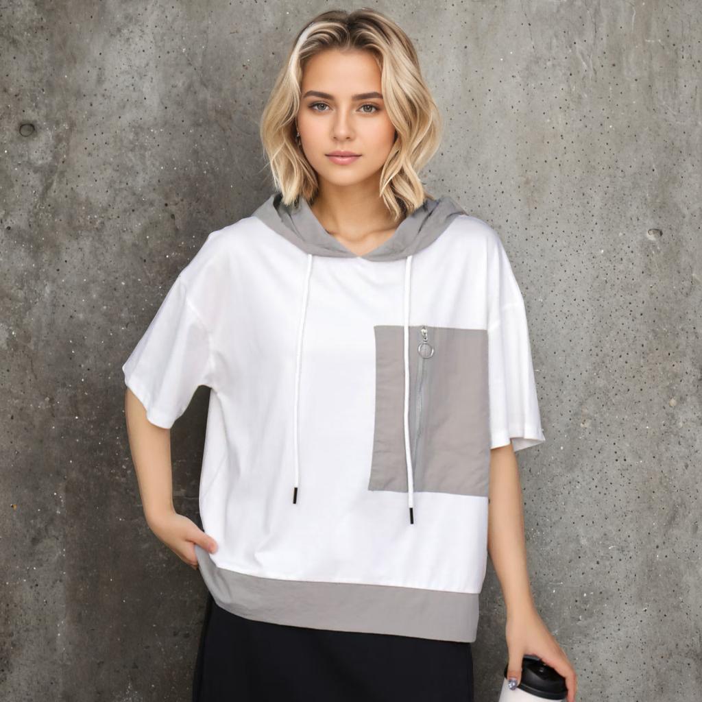 Dimanaf 2025 Plus Size Pullover Hoodie Summer T-shirt Women Asymmetrical Solid Short Sleeve Loose Tees