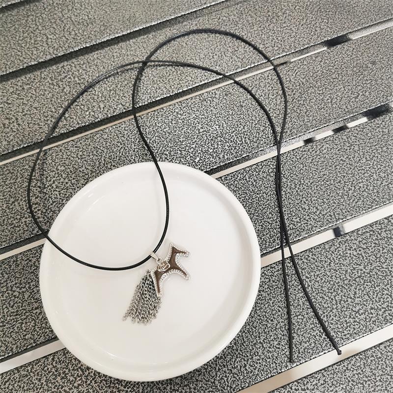 Titanium Steel Horse Pony Tassel Pendant Necklaces Women Mujer Adjusting Long Rope Sweater Chain Neck Accessories Gifts