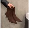 Туфли-ботильоны на высоком каблуке с острым носком, Короткие ботинки, Женская обувь, Новая осенне-зимняя обувь на флисе
