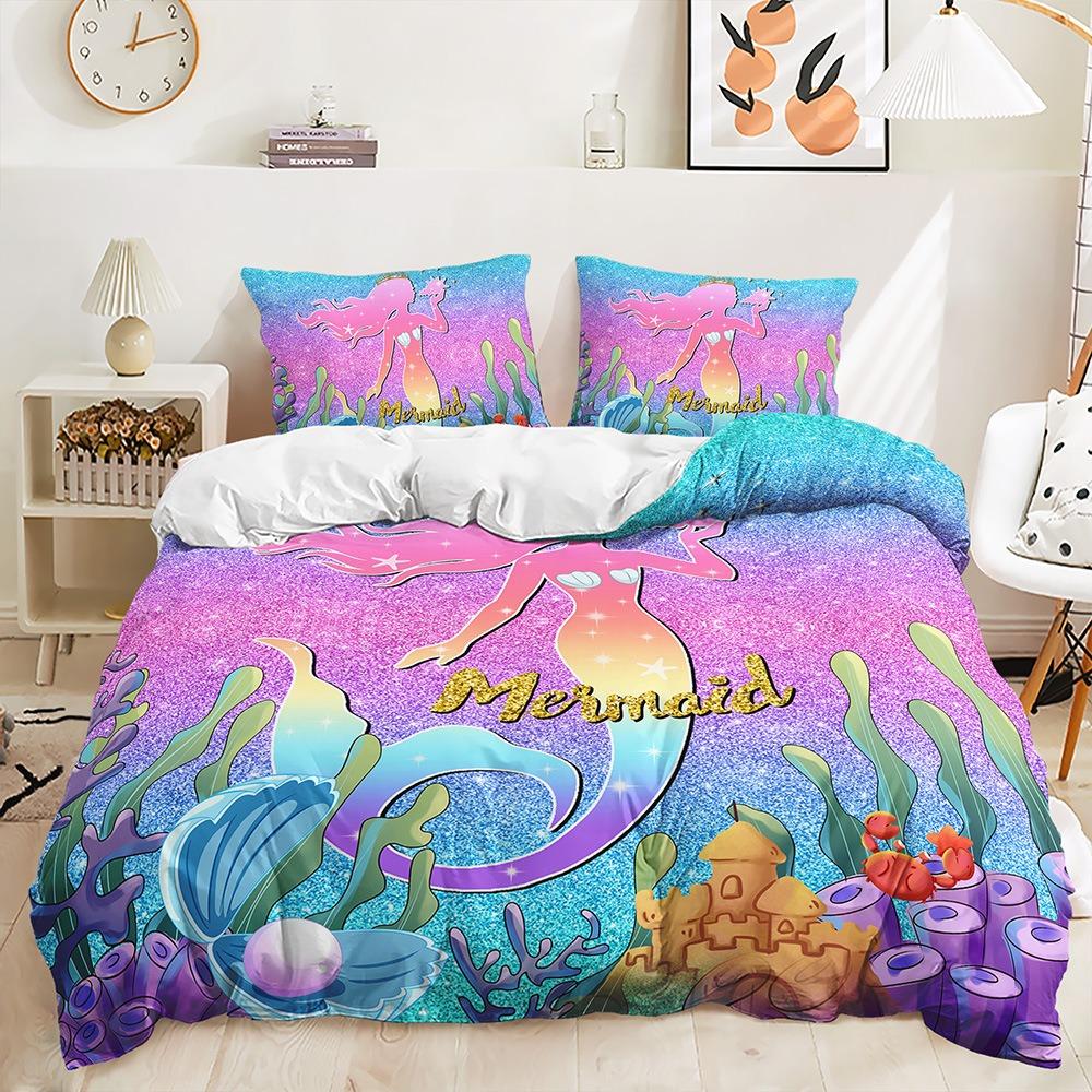 3D Printed Mermaid Princess Bedding Set for Girls and Women, Dreamy Quilt Cover Pillowcases 2/3pcs Gift