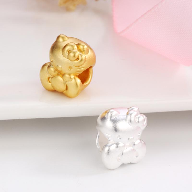 Стерлинговое серебро 999 Hello Kitty Бант Узел Бусины Мультяшный Кот Ручная работа Веревка Украшения Свободные бусины