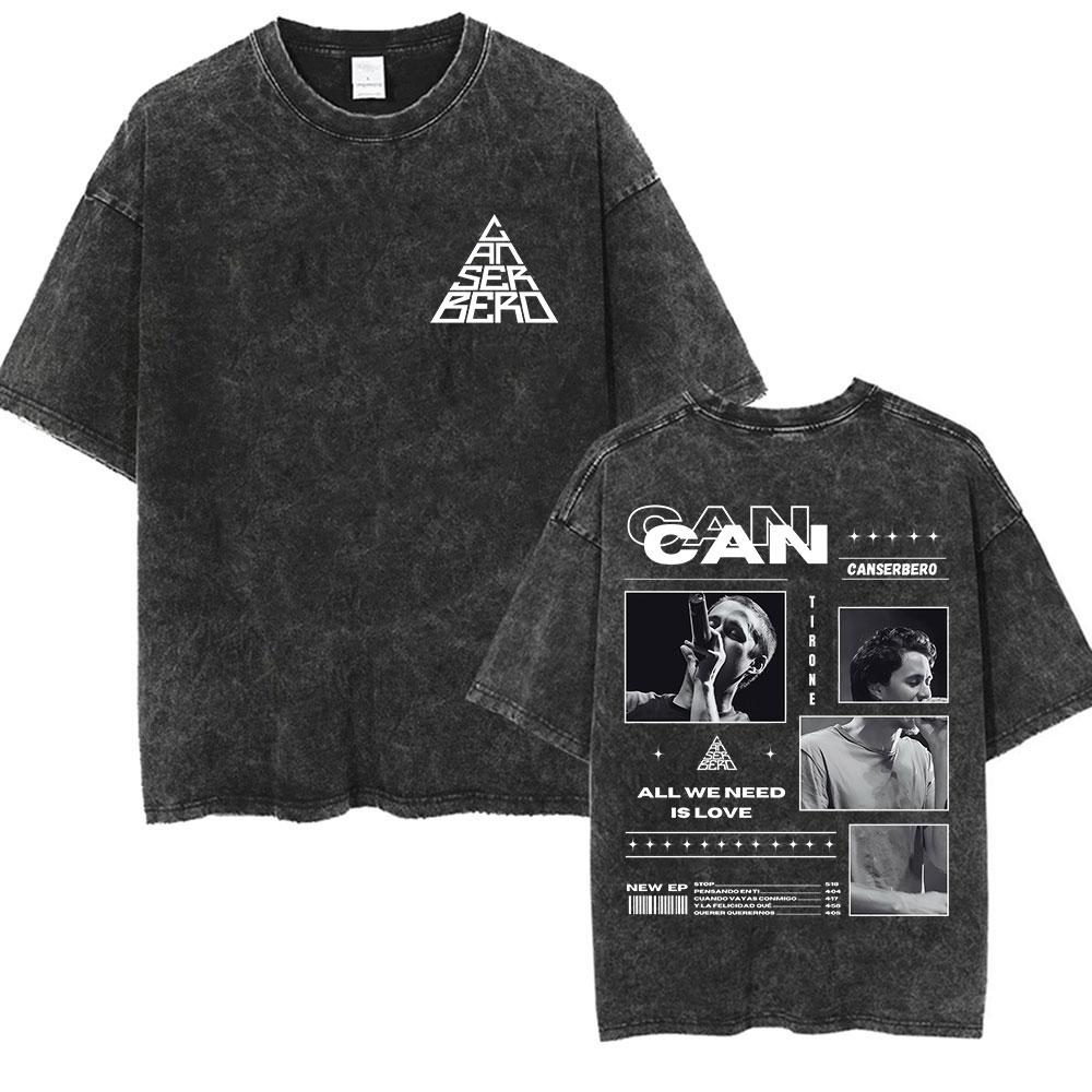 Vintage Washed Cotton T Shirts Canserbero All We Need Is Love Album 2025 Graphic T-shirt Men's Hip Hop Gothic Rap Clothing Tees