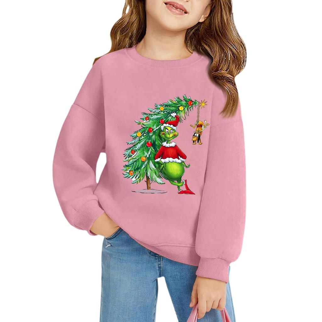 Рождественские пуловеры с круглым вырезом для девочек, детские топы с принтом