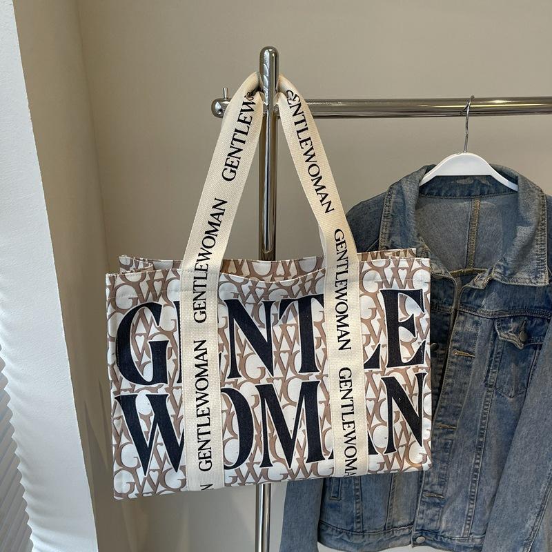 Холщовая сумка-тоут с алфавитом большой вместимости, женская, 2025, новая модная нишевая сумка через плечо, студенческая сумка для занятий, сумка для поездок на работу