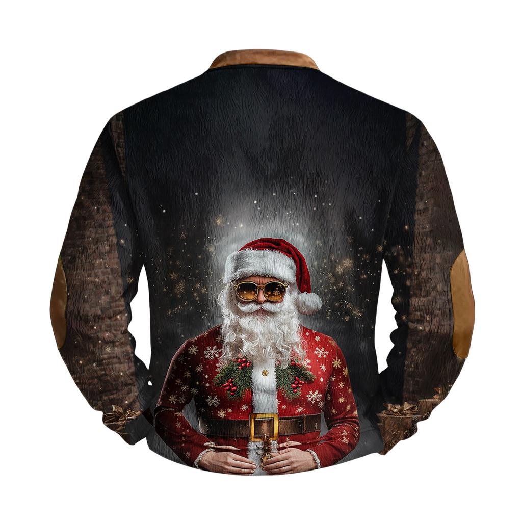 Мужской рождественский свитер на молнии, винтажный вязаный графический свитшот, рождественский пуловер со стойкой