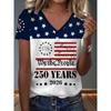 Женская футболка американская 250 лет США 250-летие Принт Летняя женская одежда Рубашка с коротким рукавом V-образный вырез Модная блузка