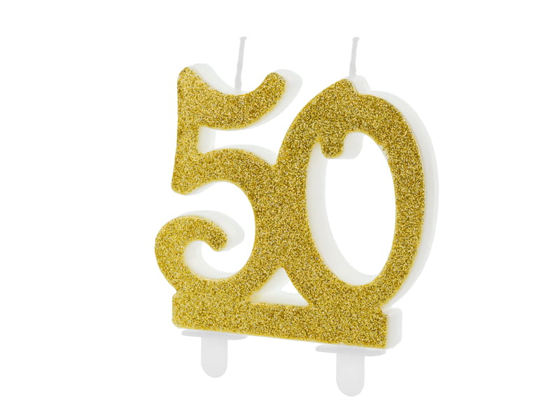 Partydeco Świeczka Urodzinowa Liczba 50 Złota 7,5Cm