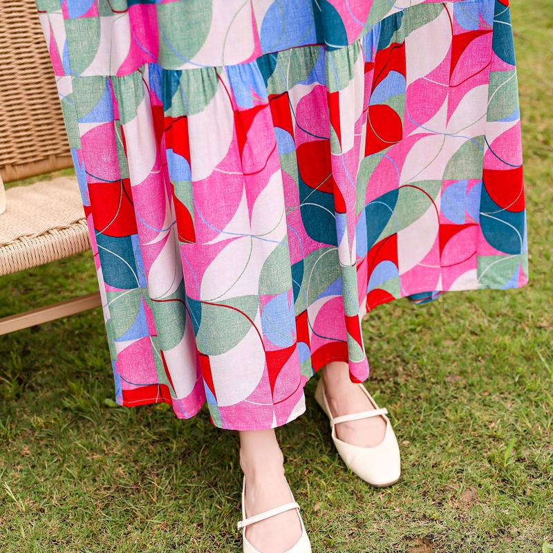 Элегантное женское платье без рукавов больших размеров с коротким рукавом и винтажным принтом, длинное платье, летняя повседневная женская одежда среднего возраста